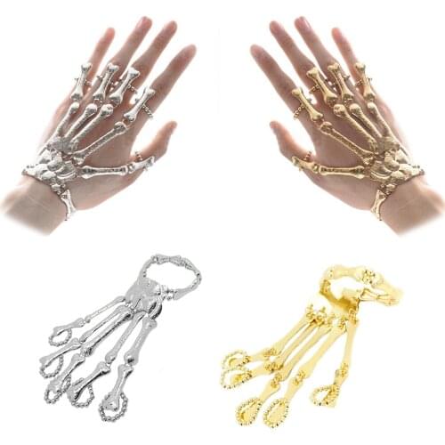 Halloween Horror Finger Bracelet Gothic Skeleton Bone Hand Finger Bracelet Party Decoration Halloween Party Supplies