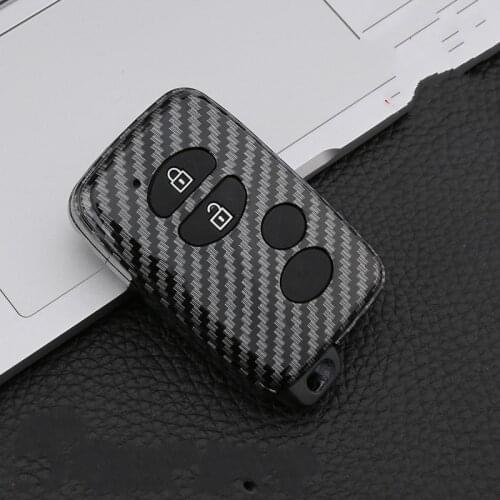 Carbon Car Key Case For Toyota Land Cruiser 4Runner 5700 Prius RAV4 Camry Smart Remote Control Fob Protector Cover Keychain Bag