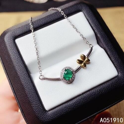 KJJEAXCMY boutique jewelry 925 sterling silver inlaid Natural emerald pendant Female supports detection trendy