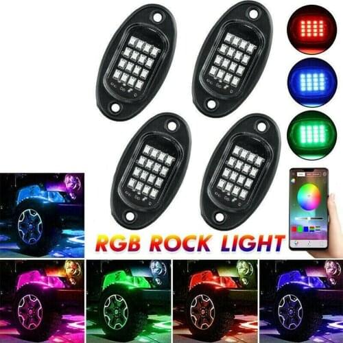 4pcs RGB LED Rock Lights Kit Car Atmosphere Lamp for Offroad Truck SUV ATV 4x4 Music APP Control Underbody Glow Trail Rig Light