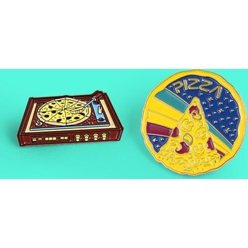 Fashion Record player Pizza Vinyl record Pins Enamel Pins Brooches Lapel Pin Metal Badge Denim Bag Pins Gift for Friends jewelry