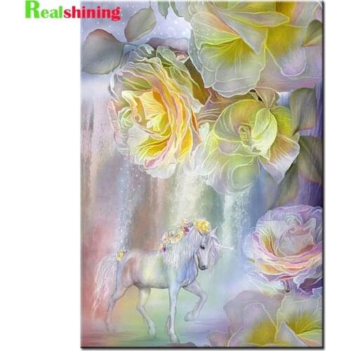 Full Square Round Drill 5D DIY Diamond Painting Unicorn and flower 3D Embroidery Cross Stitch Needlework Crafts 5D N2029