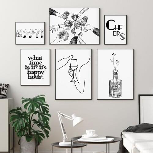 Funny Bar Kitchen Black and White Line Wall Art Canvas Painting Nordic Posters and Prints Wall Pictures for Living Home Decor