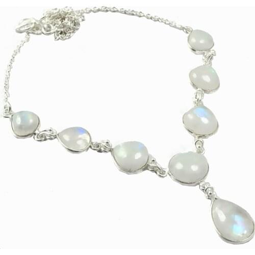 NiaoZaiFei YunZaiKan Nature Rainbow Moonstone Necklace 925 Sterling Silver, 45.5 cm, MHBNE0044