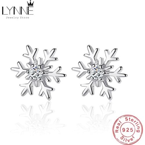 New Trendy Elegant Snowflake Stud Earrings 925 Sterling Silver Charm Cubic Zirconia Punk Ear Stud For Women&Girl Earings Gift