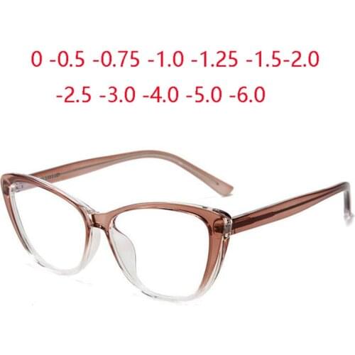 Blue Light Blocking Cat Eye Myopic Glasses Unisex Spring Leg TR90 Minus Lens Prescription Eyewear Diopter 0 -0.5 -0.75 To -6.0