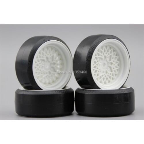 Pre-Glued 4pcs RC CS-R Drift Tires Tyre Wheel ClassicNW 6mm offset (Material White) With Silencing Sponge For 1/10 drift Car