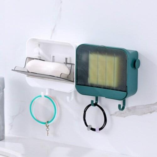 Clamshell soap box wall-mounted drain free perforation bathroom with lid laundry soap box toilet rack