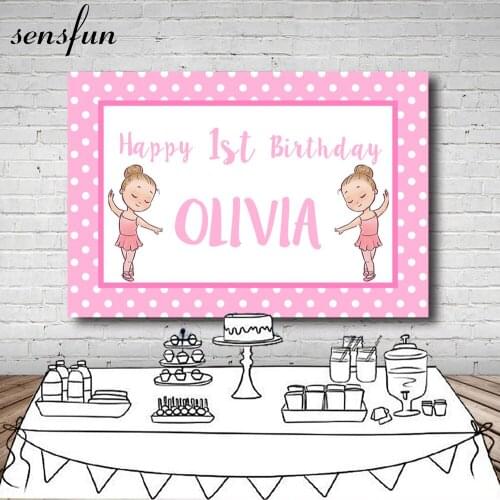 Sensfun Little Girl Ballerina Backdrop Pink Polka Dots Baby Shower 1st Birthday Party Backgrounds For Photo Studio 7x5FT Vinyl