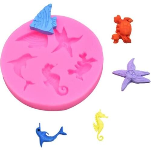 Fondant Chocolate Moulds 3D Dolphin Crab Fish Seahorse Starfish Silicone Mold for cake decorating tools