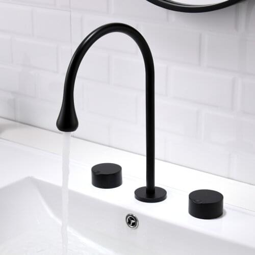 Tuqiu Basin Faucets Brass Widespread Bathroom Faucets 3 Hole Black Sink Faucet Double Handle Hot And Cold Water Dropping Taps