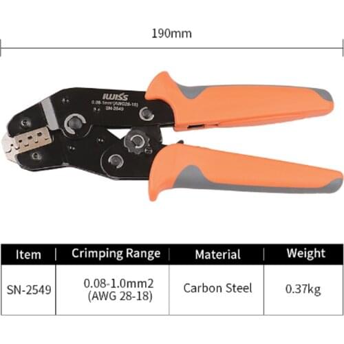 SN-2549 European Style Crimping Plier Hand Crimper Tool Crimp Range 0.08-0.5/0.25/0.5/1.0mm2 (28-18AWG) Clamping toos