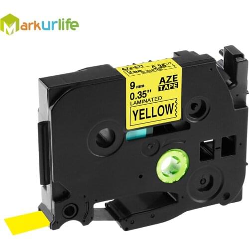 Compatible TZe621 TZe-621 TZ621 Laminated label tape Black on Yellow for Brother P-touch Label Makers Tz-621 (9mm x 8m, 1 Pack)