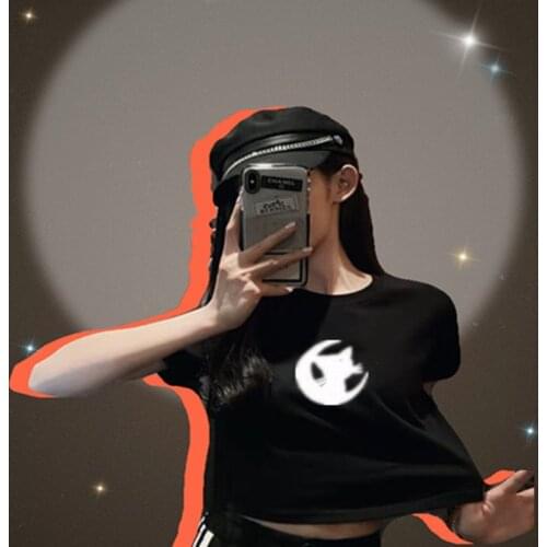 Reflective Moon Cat Print T-shirt 2020 Summer New Loose Short Sleeve T-shirt Female Casual Simple En