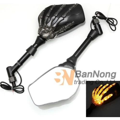 Motorcycle Modified Universal with LED Skeleton Hand rearview mirror For Honda Suzuki Yamaha Kawasaki Ducati (1 Screw hole)