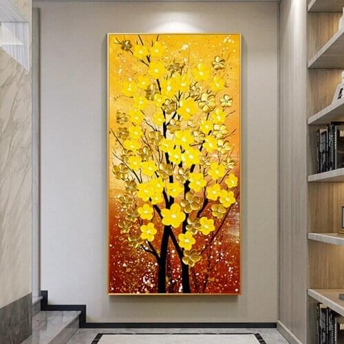 Yellow Rich Money Tree Canvas Painting Modern HD Prints and Posters Wall Art Abstract Picture for Living Room Home Decor Gift