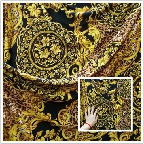 Yellow Totem Soft Fabric 4 Side Stretch Swimwear Micro Fiber Latin Dance Knitted Fabric DIY Sewing Stage Tights Sportwear