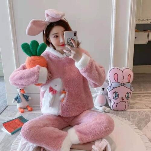Women Pajama Sets Flannel Cartoon Warm Pyjamas Women Homewear Animal Sleepwear Pijama Mujer Nightwear Girls Home Clothes Suits