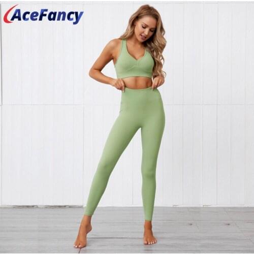 Acefancy Women Sexy Yoga Set ZC2967 Cross Yoga Bra & Tummy Control Leggings 2 Piece Outfits For Women Yoga Set Sport Wear