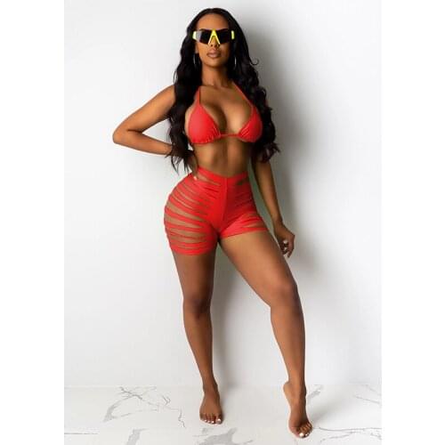 Women Sexy Bikini Set Swimwear New Pure Color Push Up Padded Hollow Out High Waist Pants Biquini Swimsuit