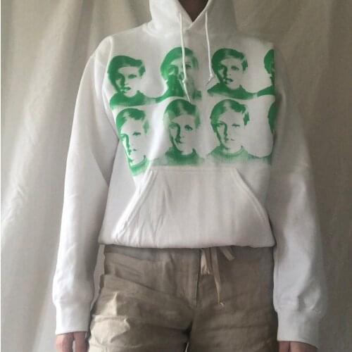 Y2K Women Hooded Sweater Adults Portrait Print Long Sleeve Pullover with Drawstring, Pocket for Shopping Dating Vacation Office