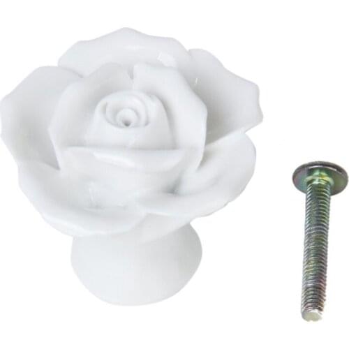 1 X Rose Flower Ceramic Kitchen Furniture Cabinet Cupboard Handle Pull Knob---White