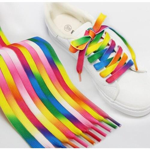 1Pair Colorful Laces Rainbow Gradient Print Flat Canvas Shoe Lace Shoes Casual Chromatic Colour Shoelaces