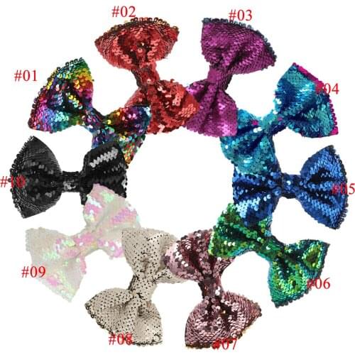 10pcs/lot 5" Big Reversible Sequin Bows With Clips Blingbling Rainbows With Alligator Clips Glitter Bows Hairpin