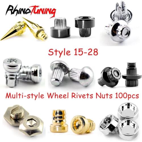 100pcs Multiple Styles Wheel Rivets Nuts Rim Lip Decorative University Nail Covers ABS Black Golden Chrome Sliver for Car Rims