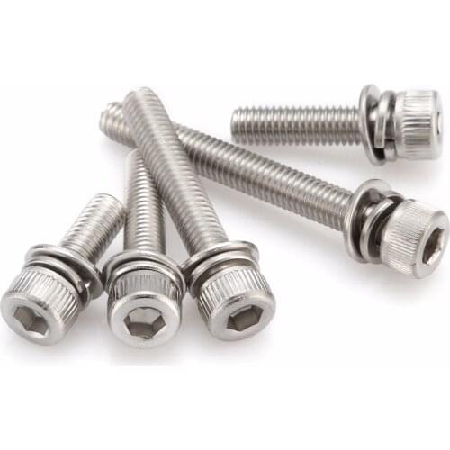 100PcsM4 8/10/12/14/16/20/25-40/45mm 304Stainless Steel 3 in 1 Hexagon Socket Head Cap Screws Hex Socket Screw Metric Bike Screw