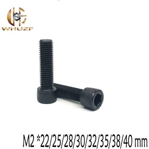 50Pcs M2 *22/25/28/30/32/35/38/40 mm DIN912 grade 12.9 Alloy Black Steel Hexagon Socket Head Cap Furniture Screws
