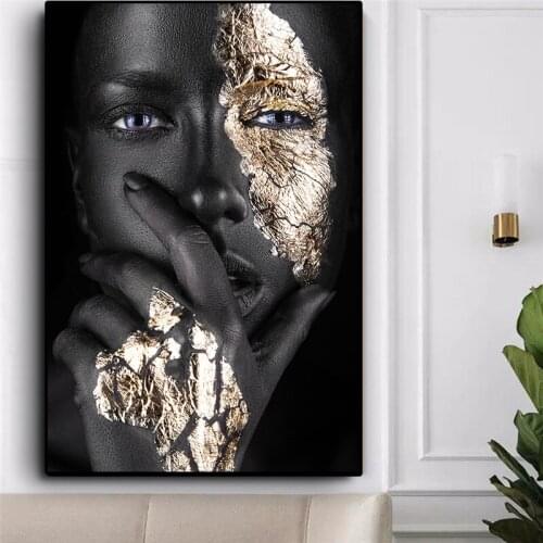 African Art Black and Gold Woman Canvas Painting Modern Portrait Painting Scandinavian Wall Art Picture Home Decor Wall Posters