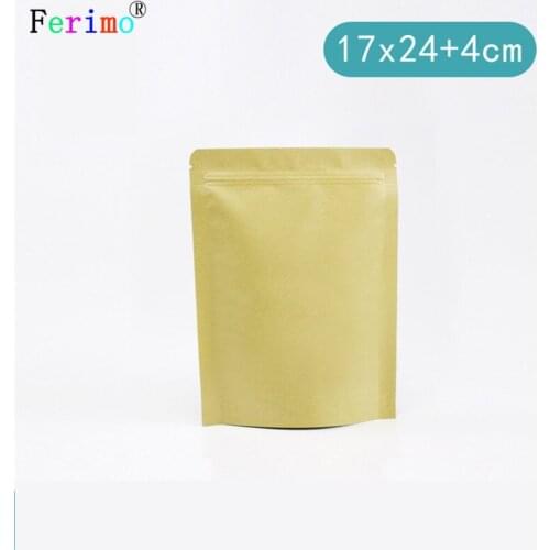 Free shipping 17x24cm Kraft Paper Pe bag Zipper bag Tea Nuts bag Pet Dog Grain bag