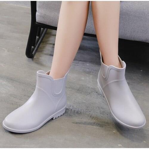 New Women Rain Boots Waterproof PVC Low Heels Round Toe Solid Light Ankle Boots Slip On Comfortable Females Casual Shoes 2021