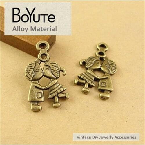 BoYuTe (60 Pieces/Lot) 16*27MM Antique Bronze Plated Metal Lovers Pendant Findings Accessories Vintage Necklace Diy Handmade