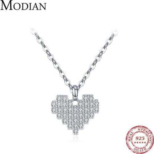 Modian Sparkling Heart Pendant Necklace for Women 925 Sterling Silver Bright Clear Cz Luxury Brand Wedding Jewelry 2021 Mode