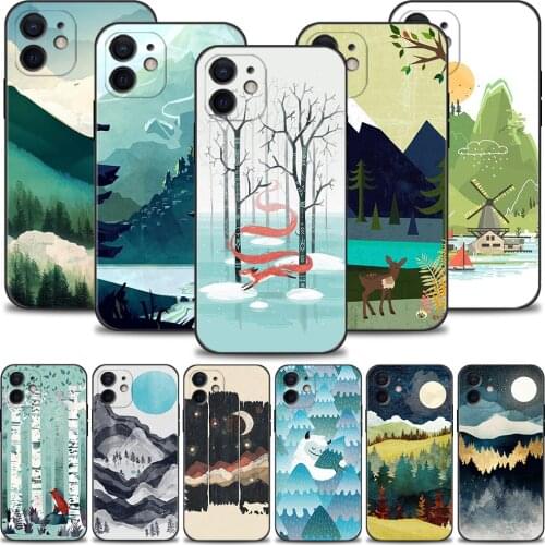 Case For iPhone 12 11 Pro Max XS XR X 7 8 Plus 12 Mini SE 2020 Shell Back Capa Funda Cover Caso Emerald Hills Autumn Moon