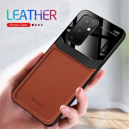 For OnePlus 9 Pro Case Leather Texture Case For OnePlus9 Pro 1+9Pro 9Pro Plexiglass Silicone Frame Shockproof Phone Covers Coque