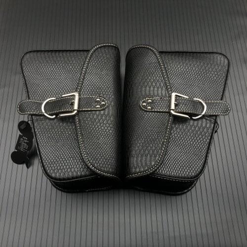 For Honda Yamaha Suzuki Harley Sportster XL 883 PU Crocodile Leather Style Saddle Bag Motorcycle Luggage Side Saddle Bag