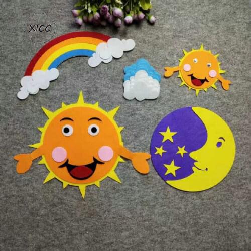 XICC Smile Face Sun Clound Children Room DIY Wall Stickers Felt Non-woven Moon Craft Kids Kindergarten School Handwork Doll Gift