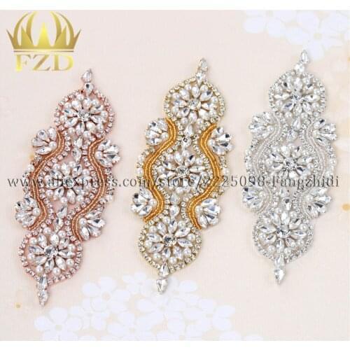 FZD 1piece Handmade Beaded Hot Fix Bling Sew On Bridal Rhinestone Crystal Appliques Patch for Wedding Dresses DIY Belt