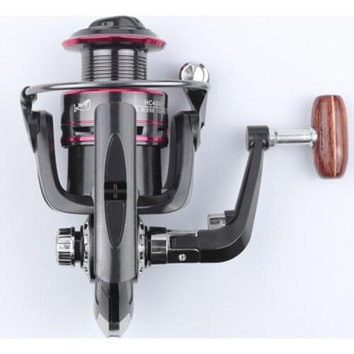 HC500-7000 Spinning Fishing Reel 5.2:1 12BB 8kg Drag All Metal CNC Wire Cup Wood Grip Thicker Tougher for Distant Throw