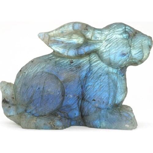 Rabbit hare Flash Labradorite Stone Figurine Crystal Healing Reiki Home Dector