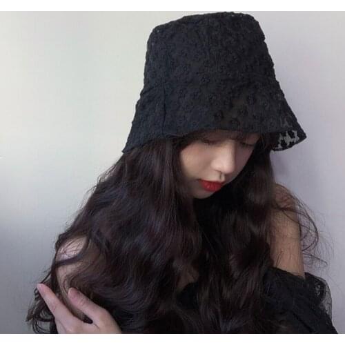 Lace Flower Hollow Out Sun Hat Female White Black Transparent Fisherman Hat Caps