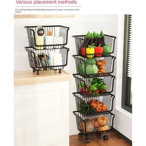 Null Kitchen Metal Wire Basket with Wheels Single Layer Wrought Iron Rolling Utility Shelf Fruit Storage Organizer Rack Bin for