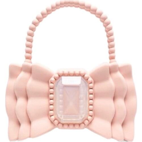 Cute Pink Bow Shape Silica Gel Jelly Handbags for Women 2021 New Designer Solid Kawaii Purses Ladies Day Clutch Bag