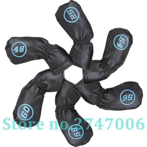 6pcs/set Soft PU Leather with Number Embroidery Golf Club Wedge Head Cover 48,52,54,56,58,60 Degree