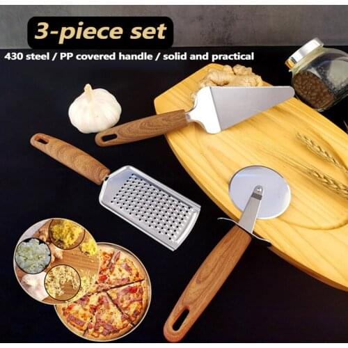 Stainless Steel Baking Set Pizza Cutter Triangular Shovel Grater with Wood Grain Color Handle for Kitchen Supplies TS1