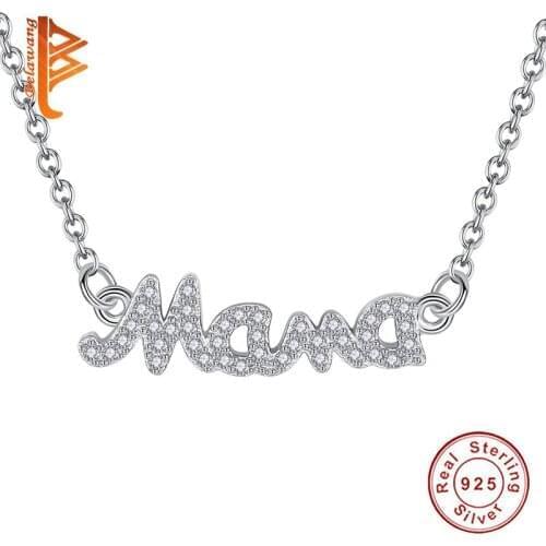 Wholesale 5PCS 100% 925 Sterling Silver Necklace Fashion MAMA Pendant Necklace For Women Wedding Birthday Mother’ s Day Gift