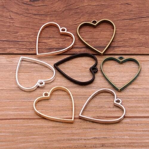 10pcs 20*34mm Three Color Alloy Jewelry Accessories Heart Charm Hollow Glue Blank Pendant Tray Bezel 12D51